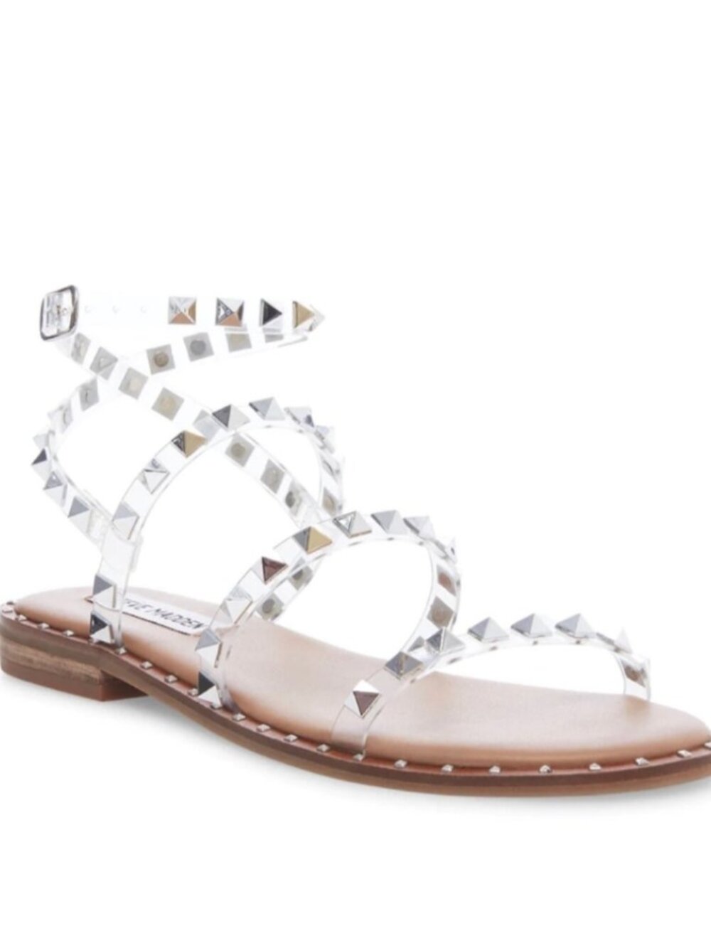 STEVE MADDEN TRAVEL CLEAR STUDDED SANDALS